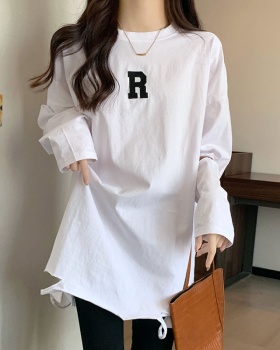 Long letters bottoming shirt embroidery tops for women
