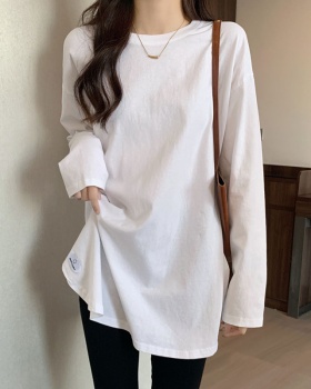 Long sleeve split T-shirt pure cotton bottoming shirt for women