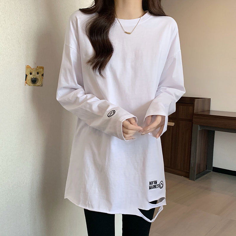 White holes T-shirt spring and autumn long sleeve tops
