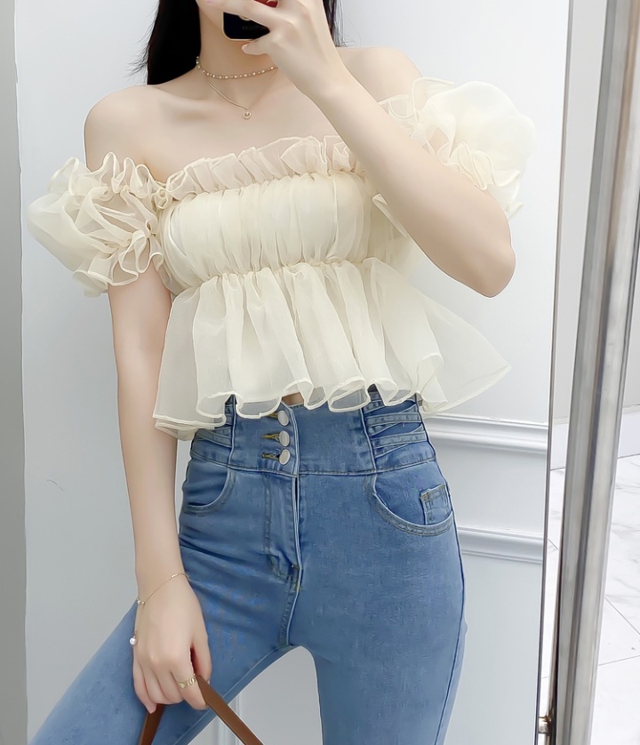 France style puff sleeve dream spring flat shoulder tops
