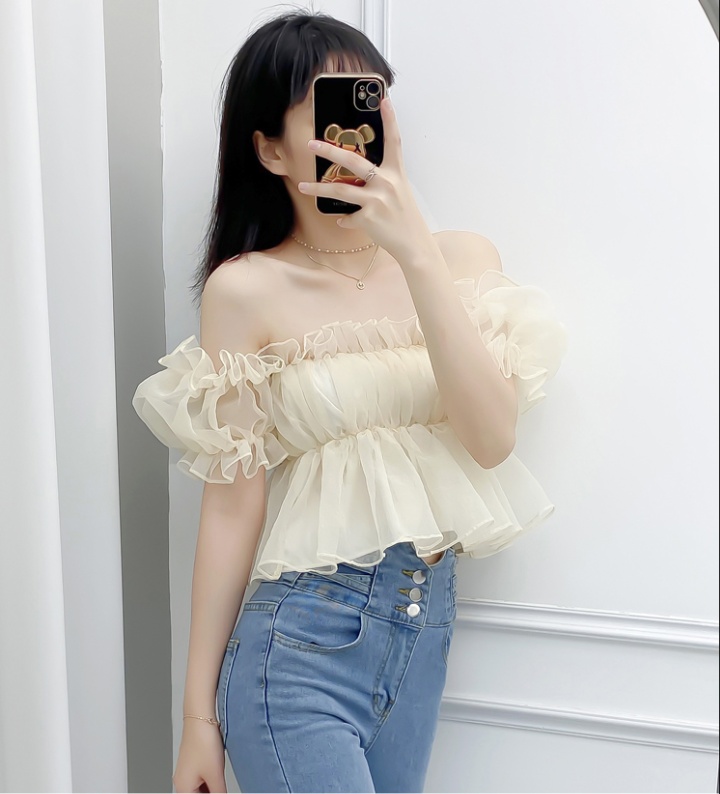 France style puff sleeve dream spring flat shoulder tops