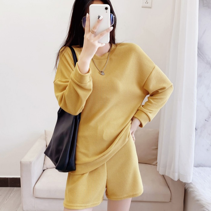 Sports wide leg shorts loose Casual hoodie 2pcs set for women