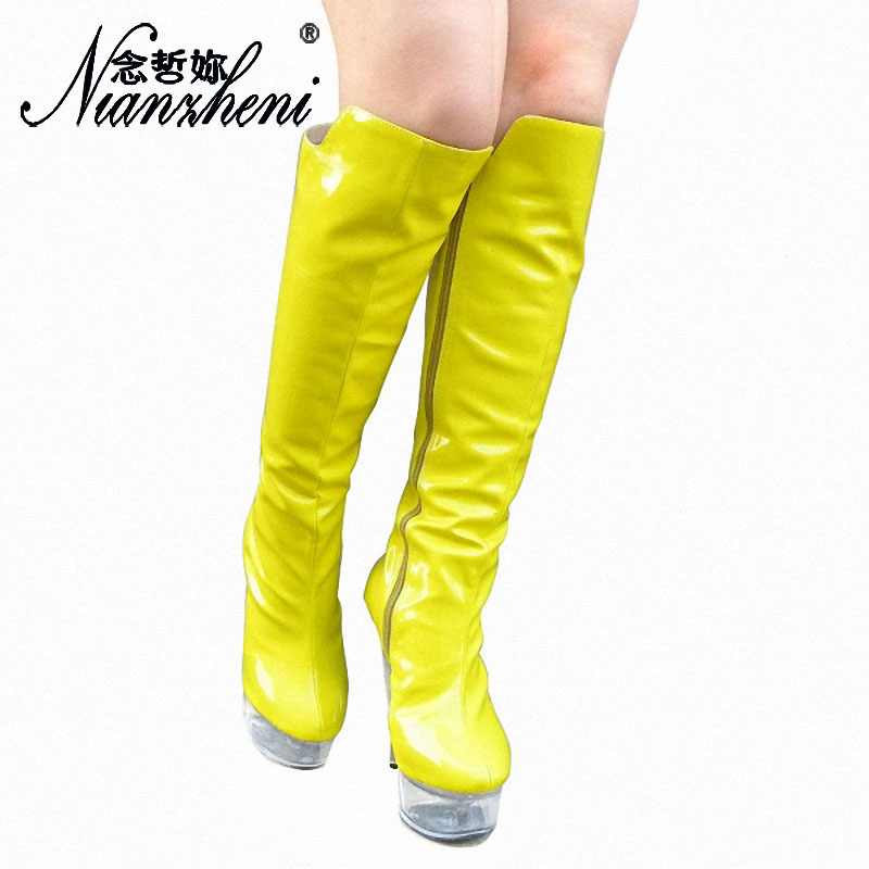 Fine-root side zipper platform thick crust boots for women