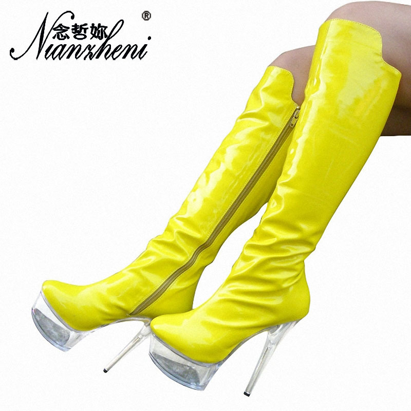 Fine-root side zipper platform thick crust boots for women