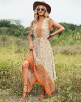Printing spring and summer V-neck colors dress for women