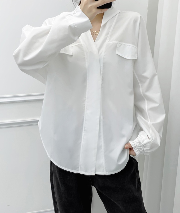 Sunscreen white V-neck thin shirt loose unique spring tops