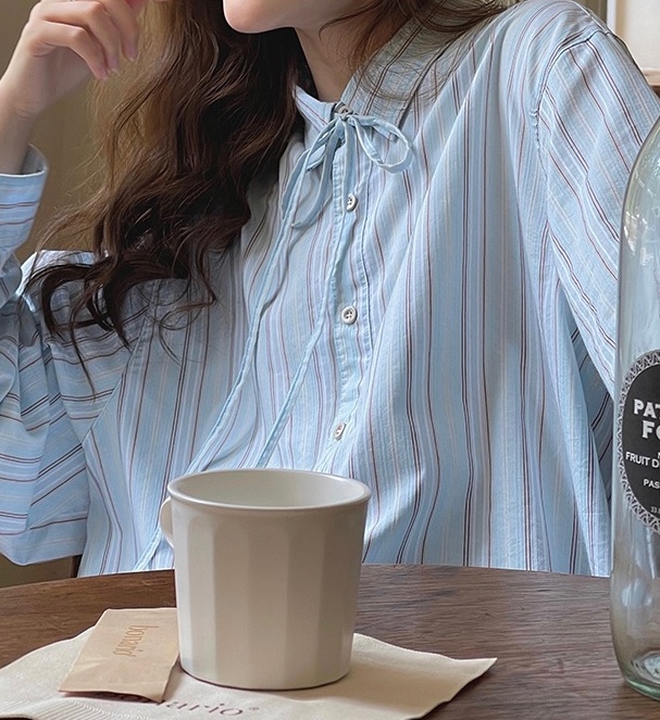 Autumn unique blue tops Korean style stripe shirt
