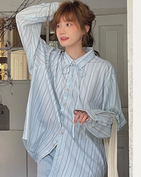 Autumn unique blue tops Korean style stripe shirt