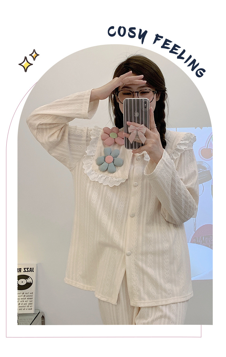 Korean style cardigan cotton pajamas 2pcs set