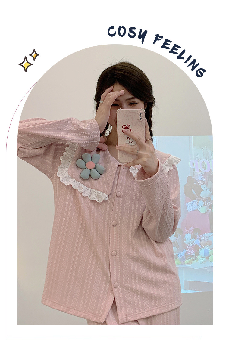 Korean style cardigan cotton pajamas 2pcs set