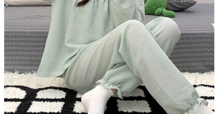 Square collar long sleeve pajamas cotton long pants 2pcs set