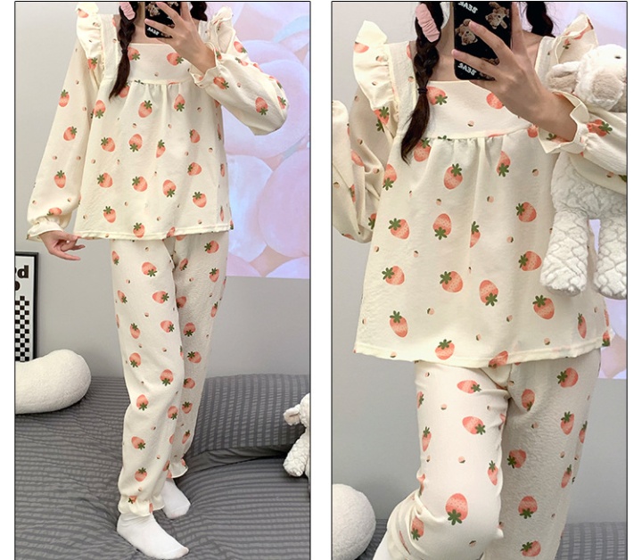 Cotton bubble long pants spring pajamas 2pcs set for women
