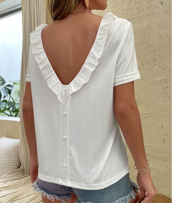 European style short sleeve halter pure shirt for women
