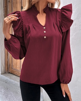 Red fashion European style spring pure long sleeve shirt