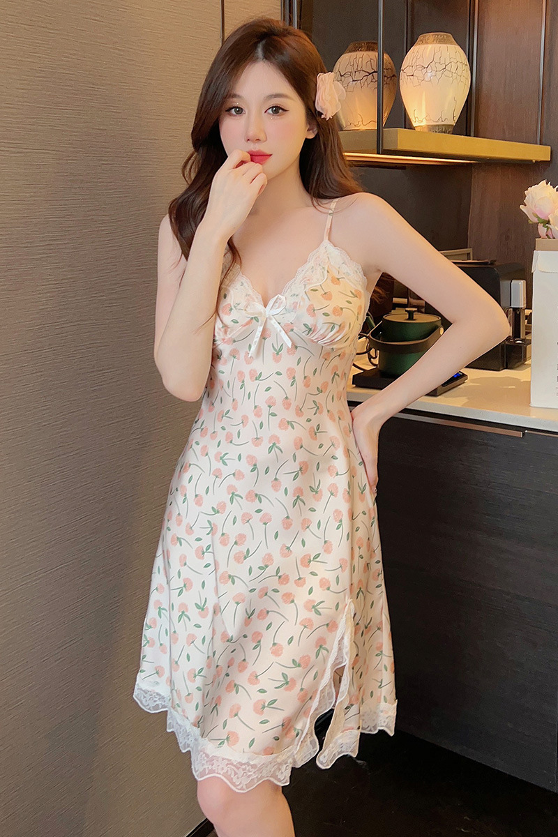 Sexy summer pajamas silk sling night dress for women