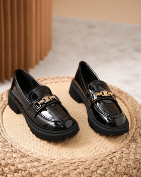 Fashion metal buckles glossy winter cozy thick round shoes