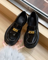 Gold buckle small loafers microfiber round lazy shoes