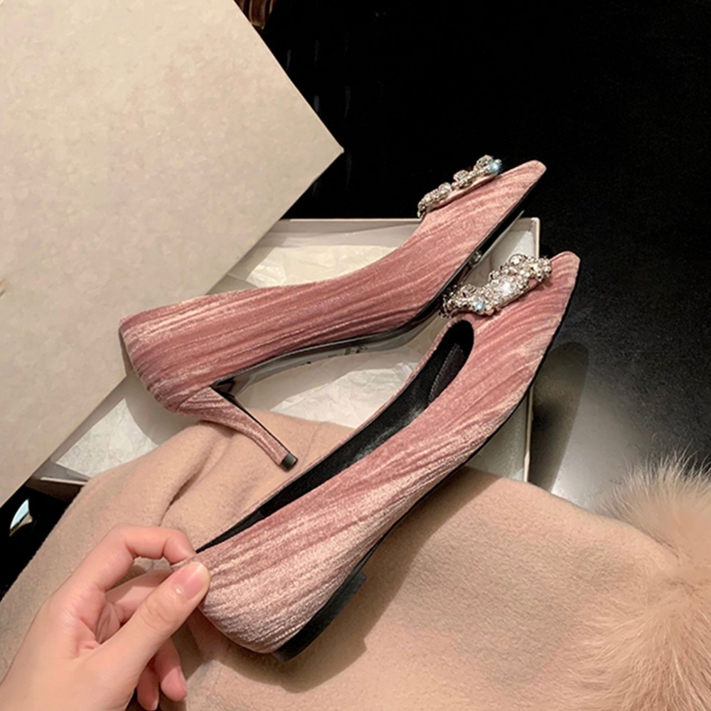 France style velvet shoes pointed wedding shoes for women