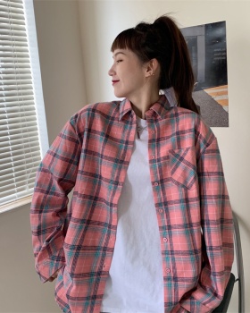 Spring long sleeve Korean style coat plaid retro shirt