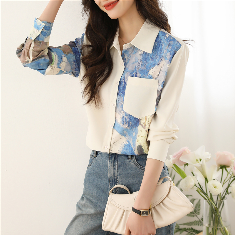 Splice printing tops spring unique shirt for women
