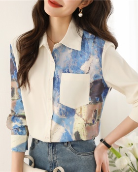 Splice printing tops spring unique shirt for women
