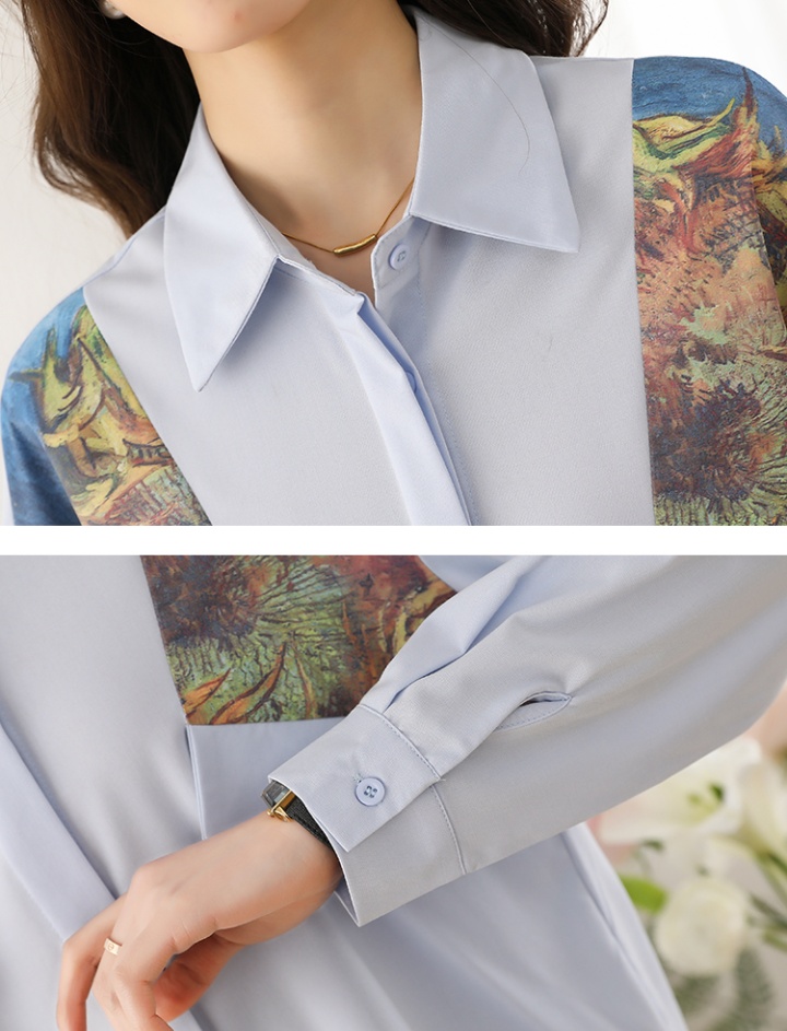 Long sleeve temperament tops unique blue shirt for women