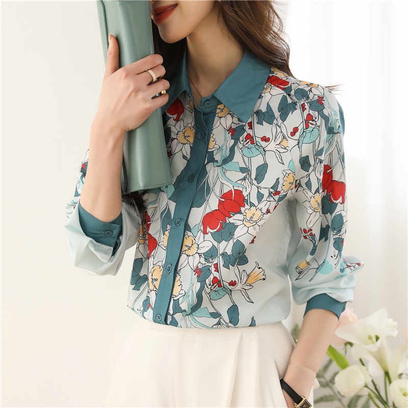 Spring real silk shirt fashion tops for women