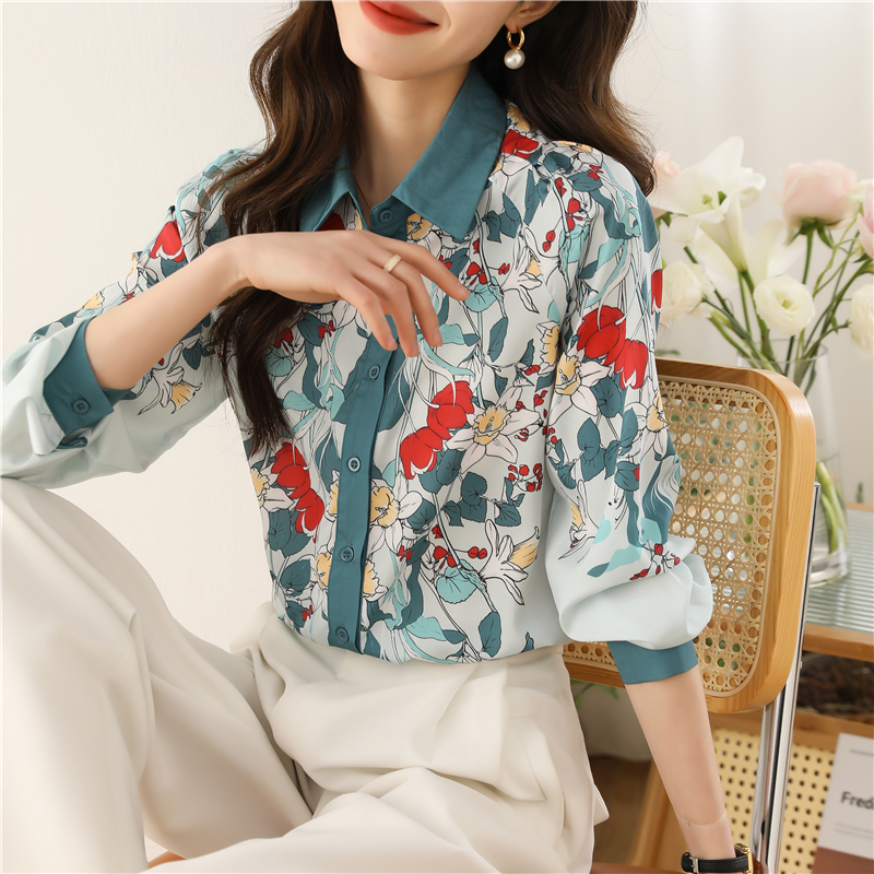 Spring real silk shirt fashion tops for women