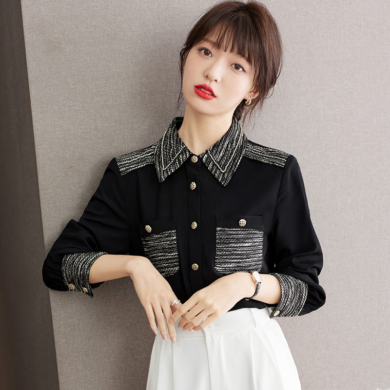 Spring lapel tops Western style mixed colors shirt for women