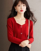 V-neck spring long sleeve sweater red slim bottoming tops