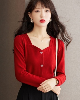 V-neck spring long sleeve sweater red slim bottoming tops