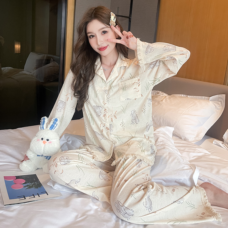 Sweet long sleeve cozy spring pajamas a set for women