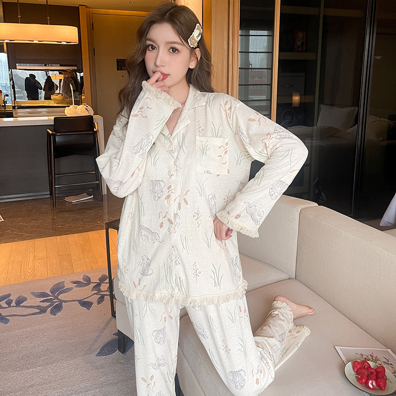 Sweet long sleeve cozy spring pajamas a set for women