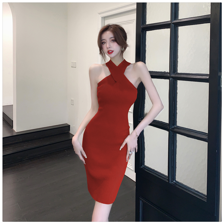Knitted package hip temperament sexy elegant dress