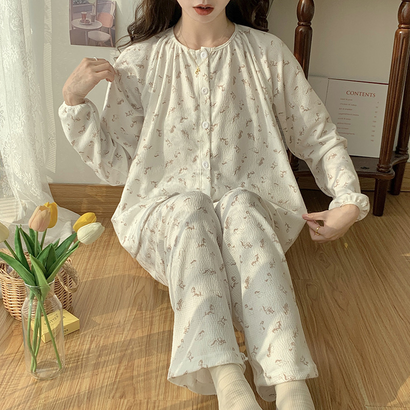 Cotton spring and autumn pajamas a set for women