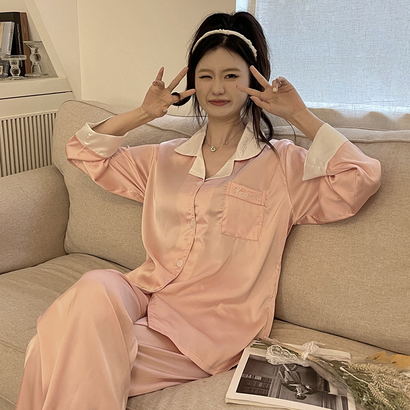 Spring and summer silk homewear pajamas 2pcs set for women