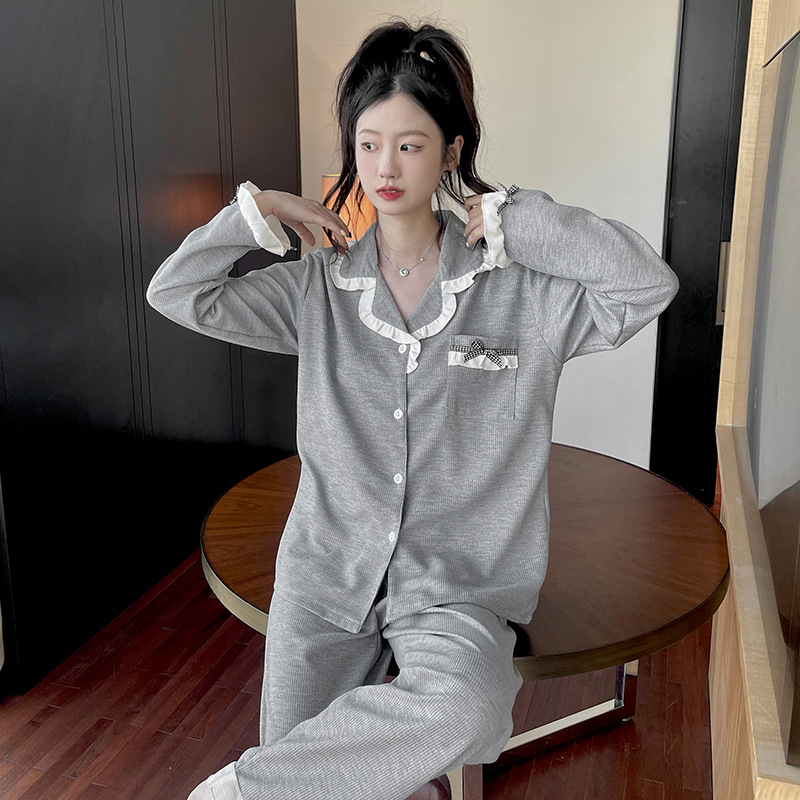 Long sleeve lazy long pants loose pajamas a set for women