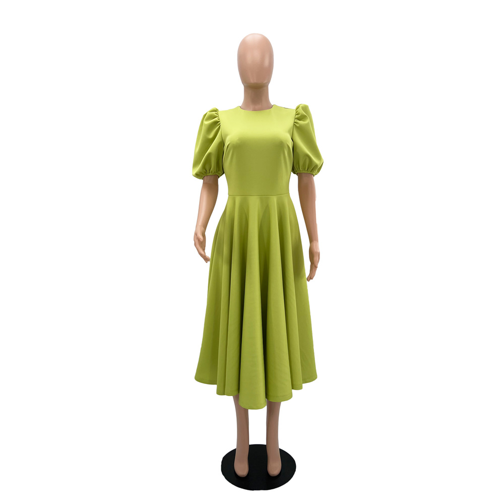 Puff sleeve big skirt round neck light temperament dress