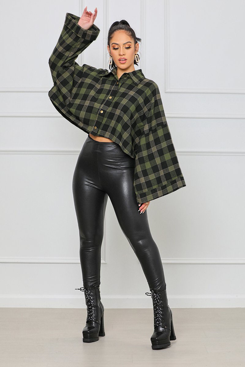 Single-breasted European style loose plaid tops for women