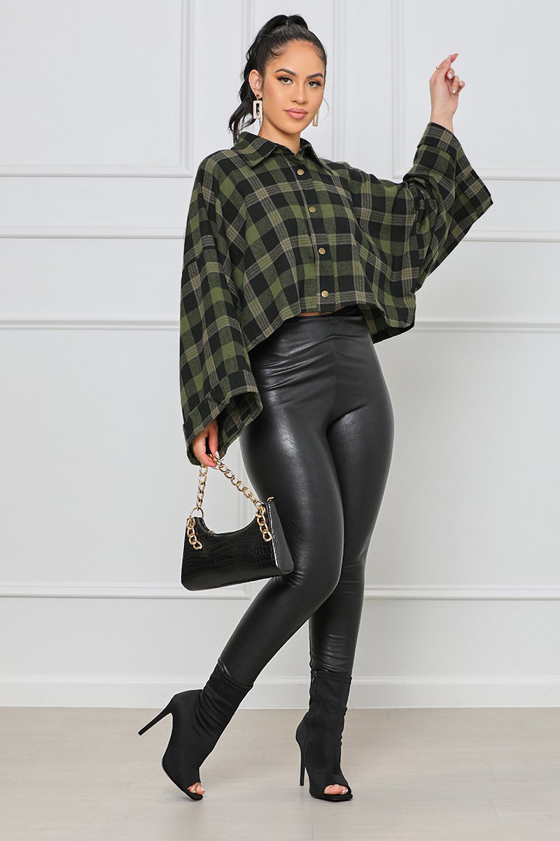 Single-breasted European style loose plaid tops for women