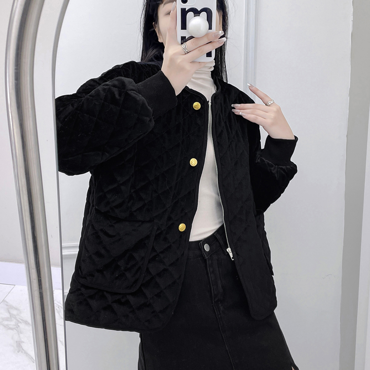 Quilted fashionable jacket black cotton coat