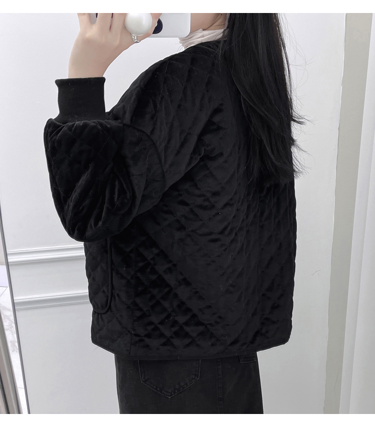 Quilted fashionable jacket black cotton coat