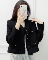 Wool fashion and elegant black coat spring loose jacket