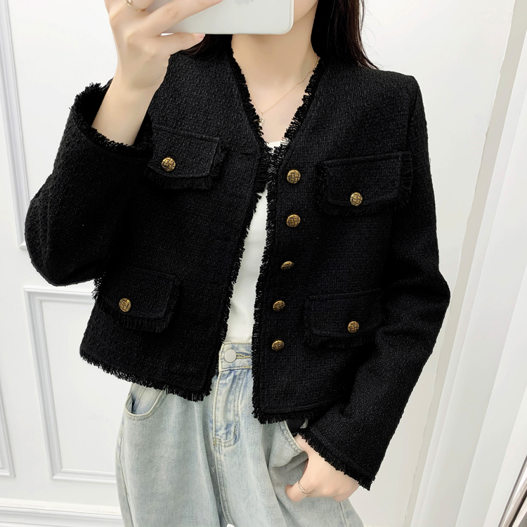 Wool fashion and elegant black coat spring loose jacket
