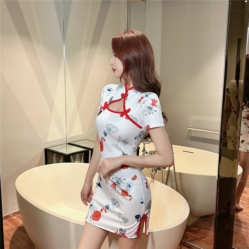 Printing short sleeve dress retro Chinese style cheongsam