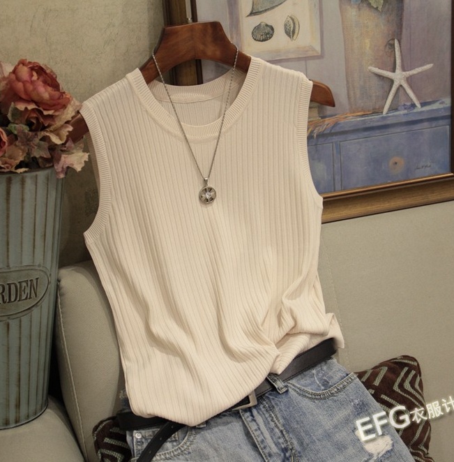 Spring and summer ice silk vest round neck tops for women