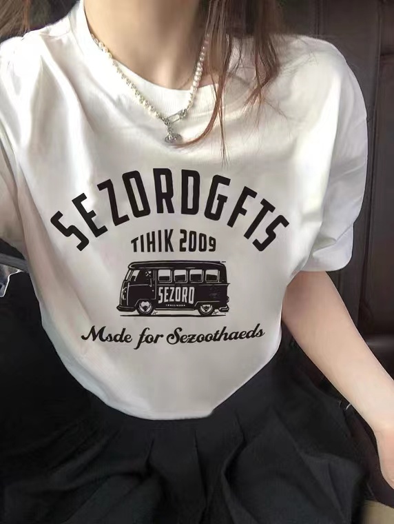 Spring and summer short T-shirt printing tops for women