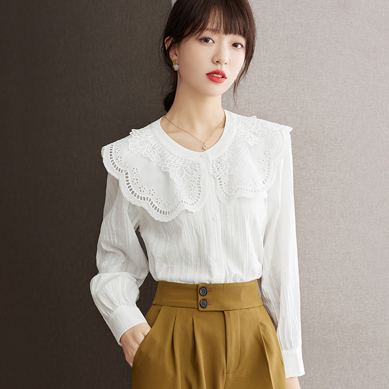 Sweet unique white shirt France style spring tops for women