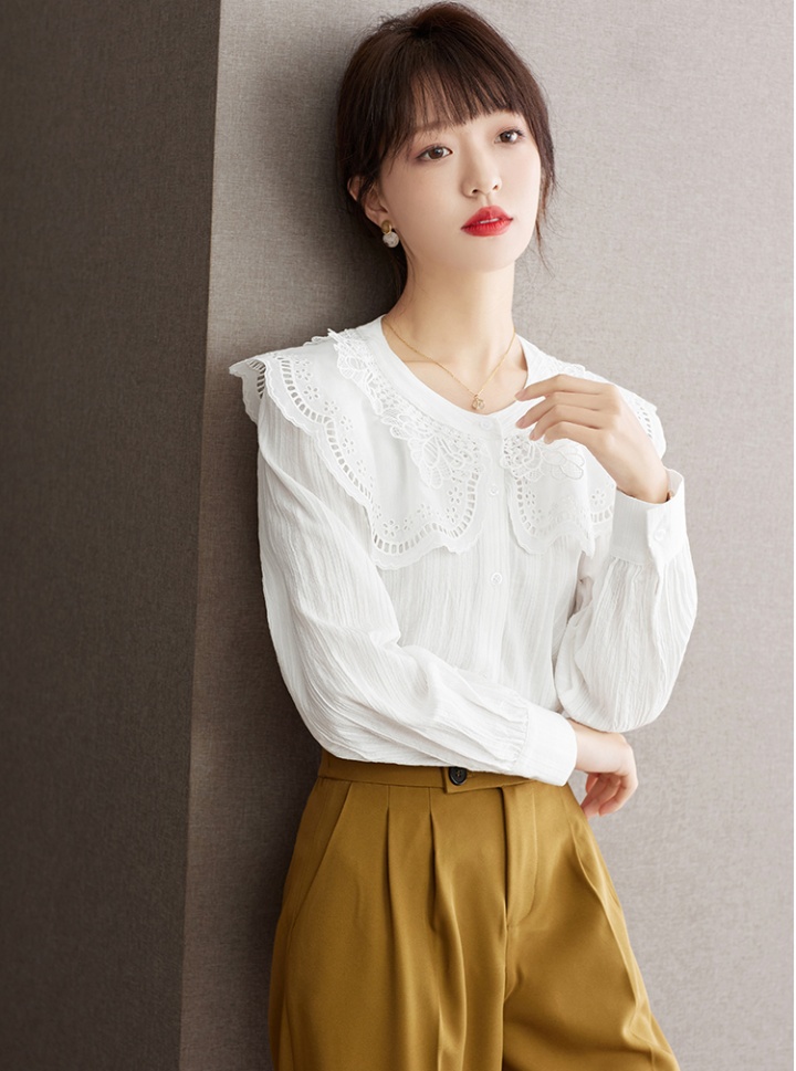 Sweet unique white shirt France style spring tops for women