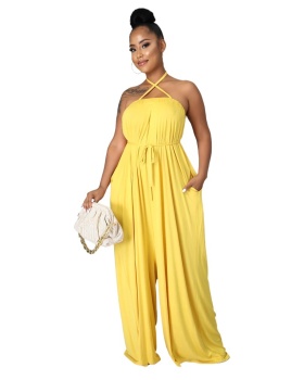 Casual loose European style pure summer jumpsuit